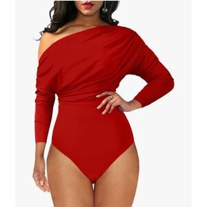 YMDUCH Long Sleeve Off The shoulder Backless Bodysuit Valentines Day Small